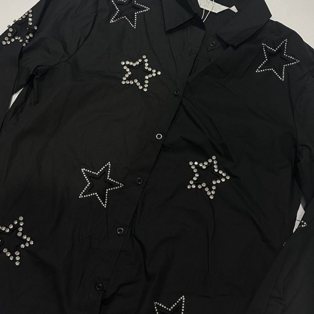 Western Star Rhinestone Cutout Black Button Up Woman's Large